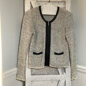 Joie sweater jacket with real leather trim